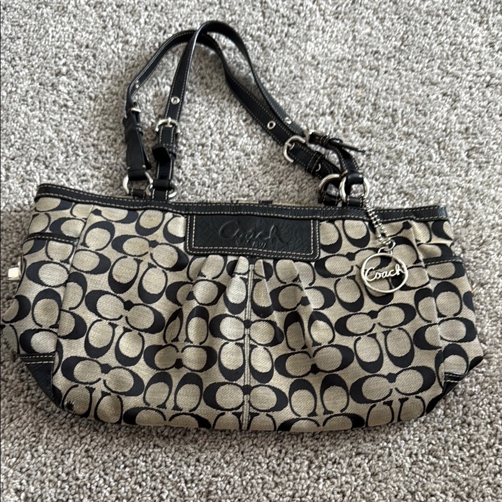 Coach Black and Tan Shoulder Bag with Signature Design